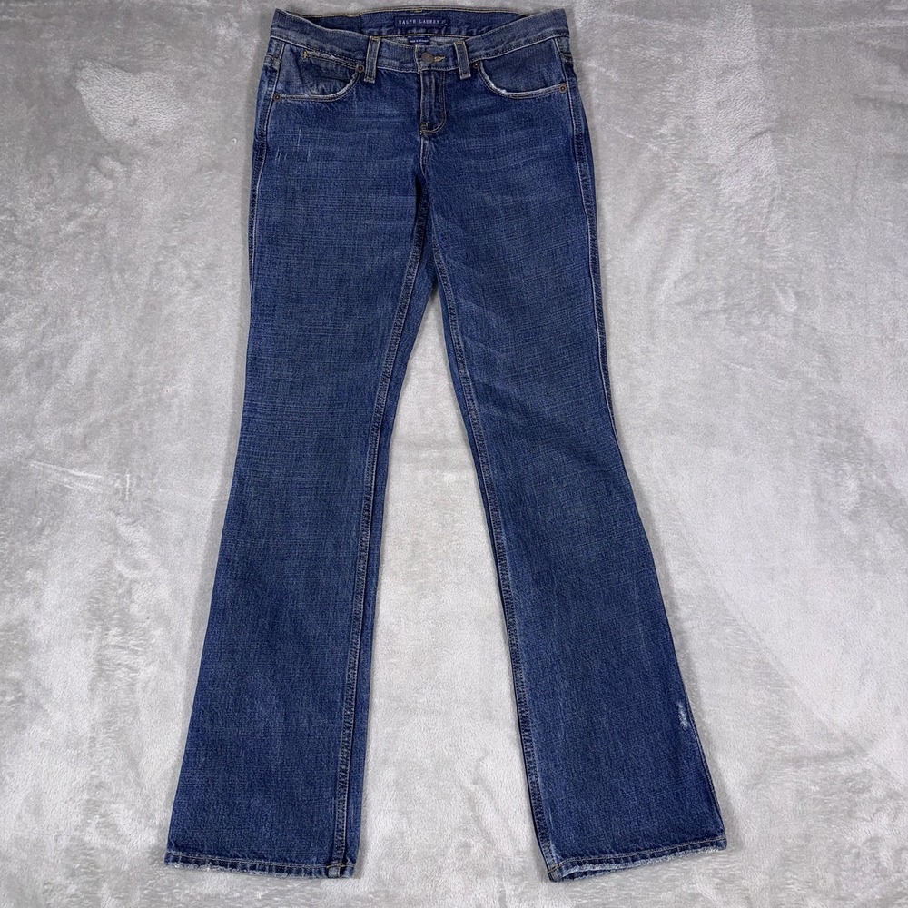 Ralph Lauren Low Rise Bootcut Jeans Women 27 (27x32) Distressed Dark Wash Denim